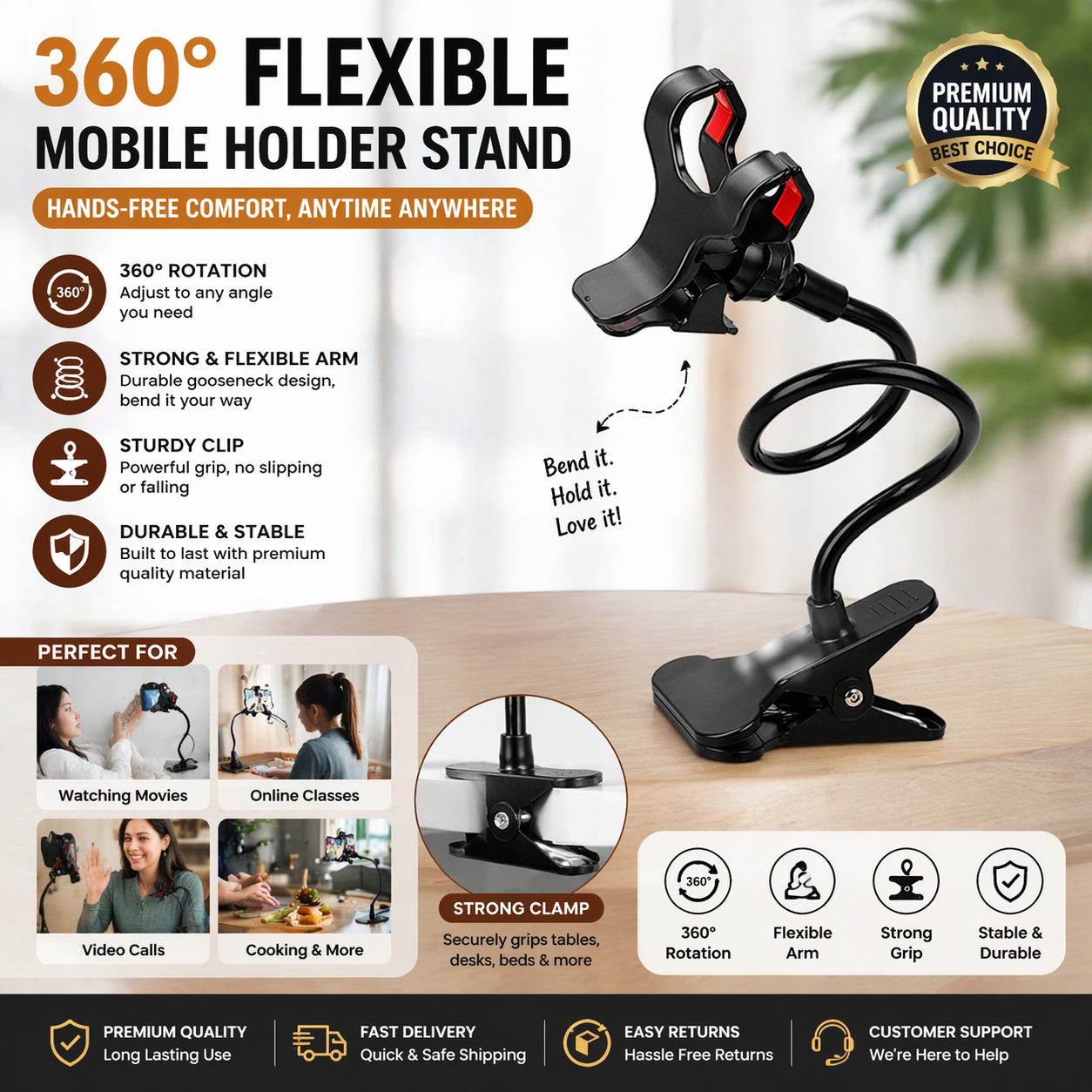 360° Flexible Mobile Holder Stand – Hands-Free Viewing