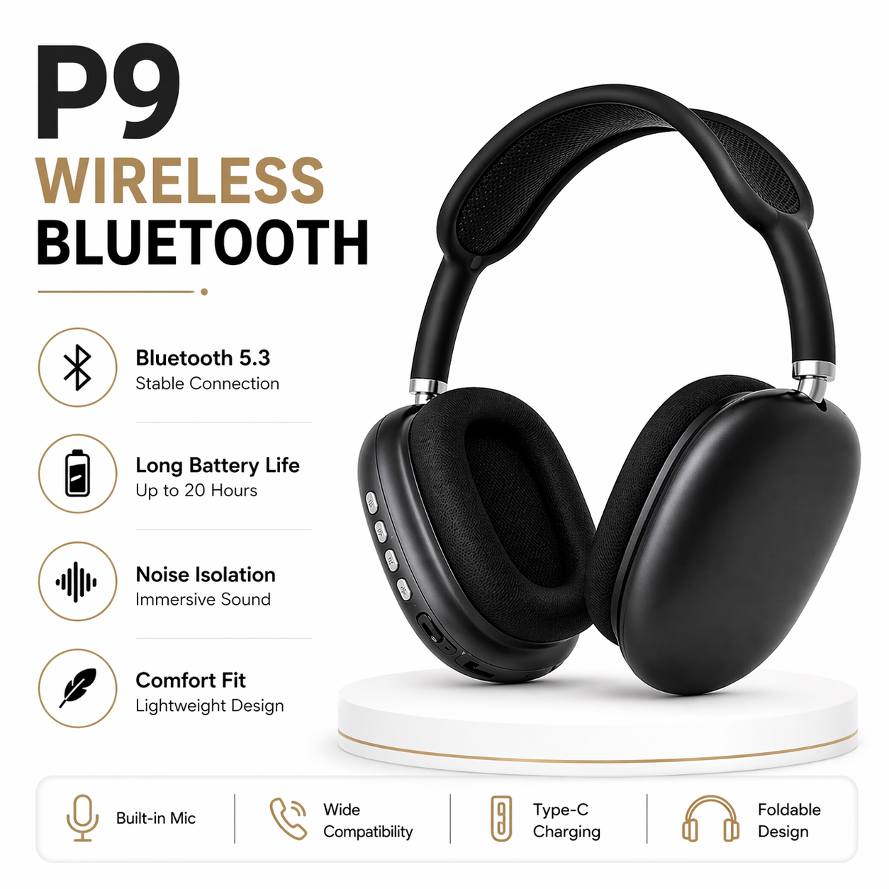 P9 Wireless Bluetooth Headphones ( Flat 20% off )
